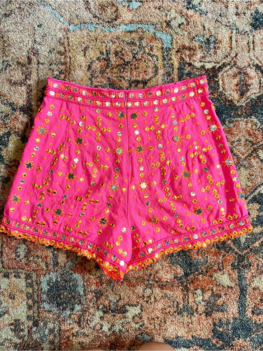 Zara Bright Pink Embellished Women’s Shorts with Silver Mirror Accents - Picture 4 of 8